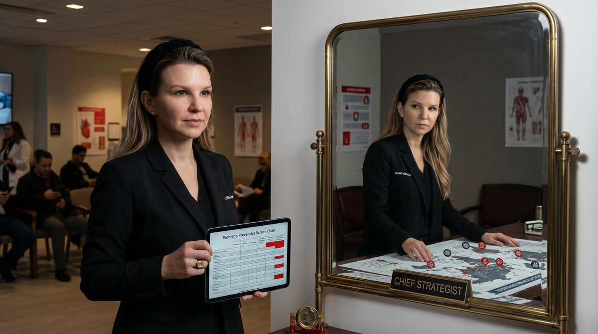 Physician reviewing health metrics on a digital tablet